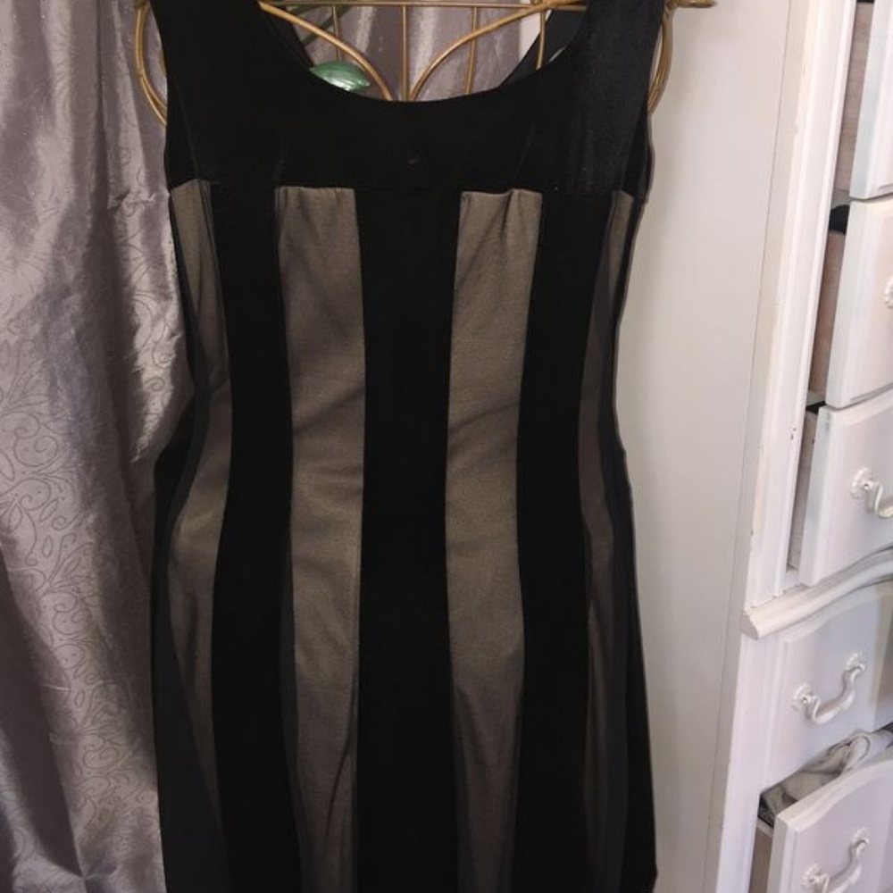 Black velvet with sheer vertical pattern flared
